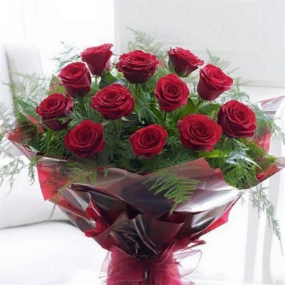 12 Red Roses Hand Tied Bouquet